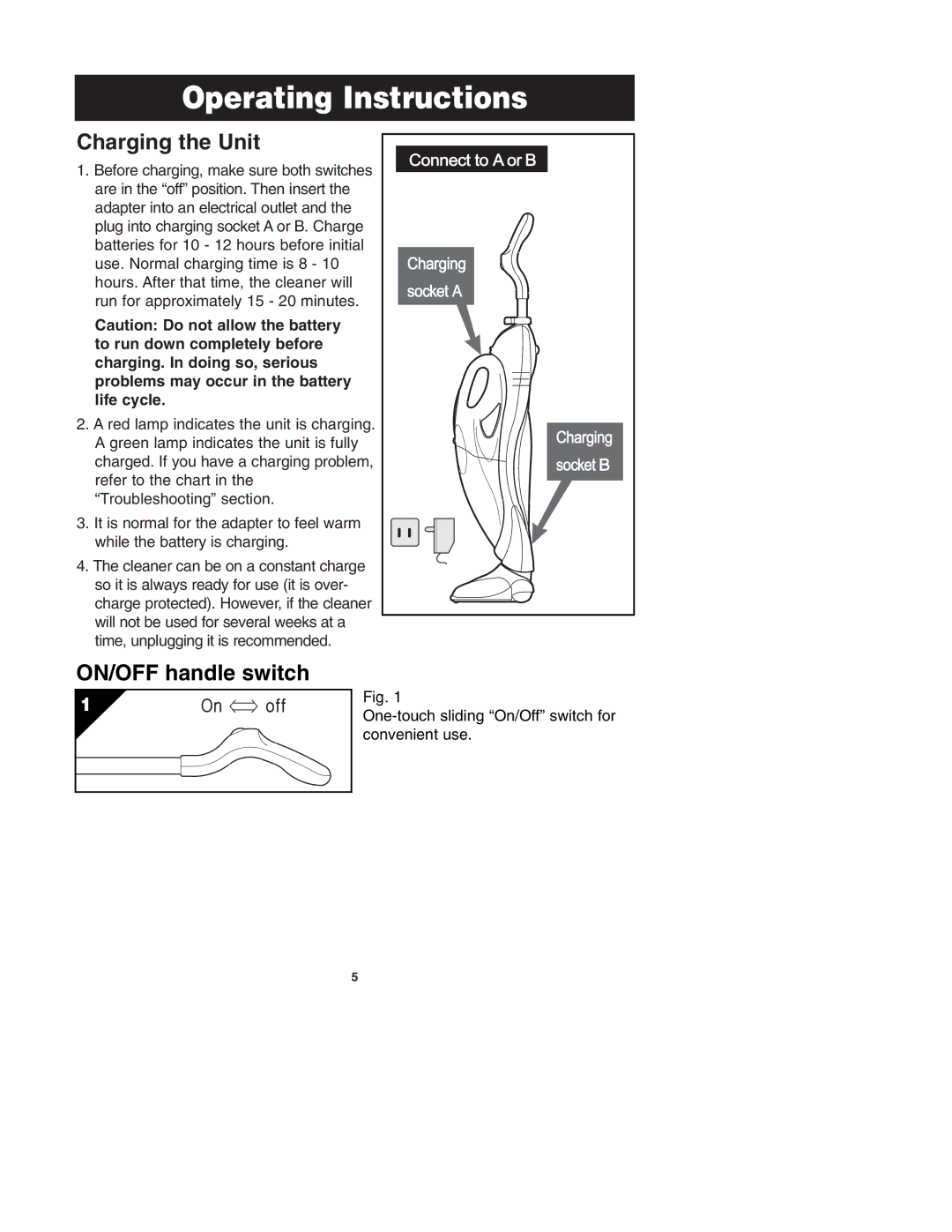 Oreck MODEL AV-701B important safety instructions Operating Instructions, Charging the Unit 