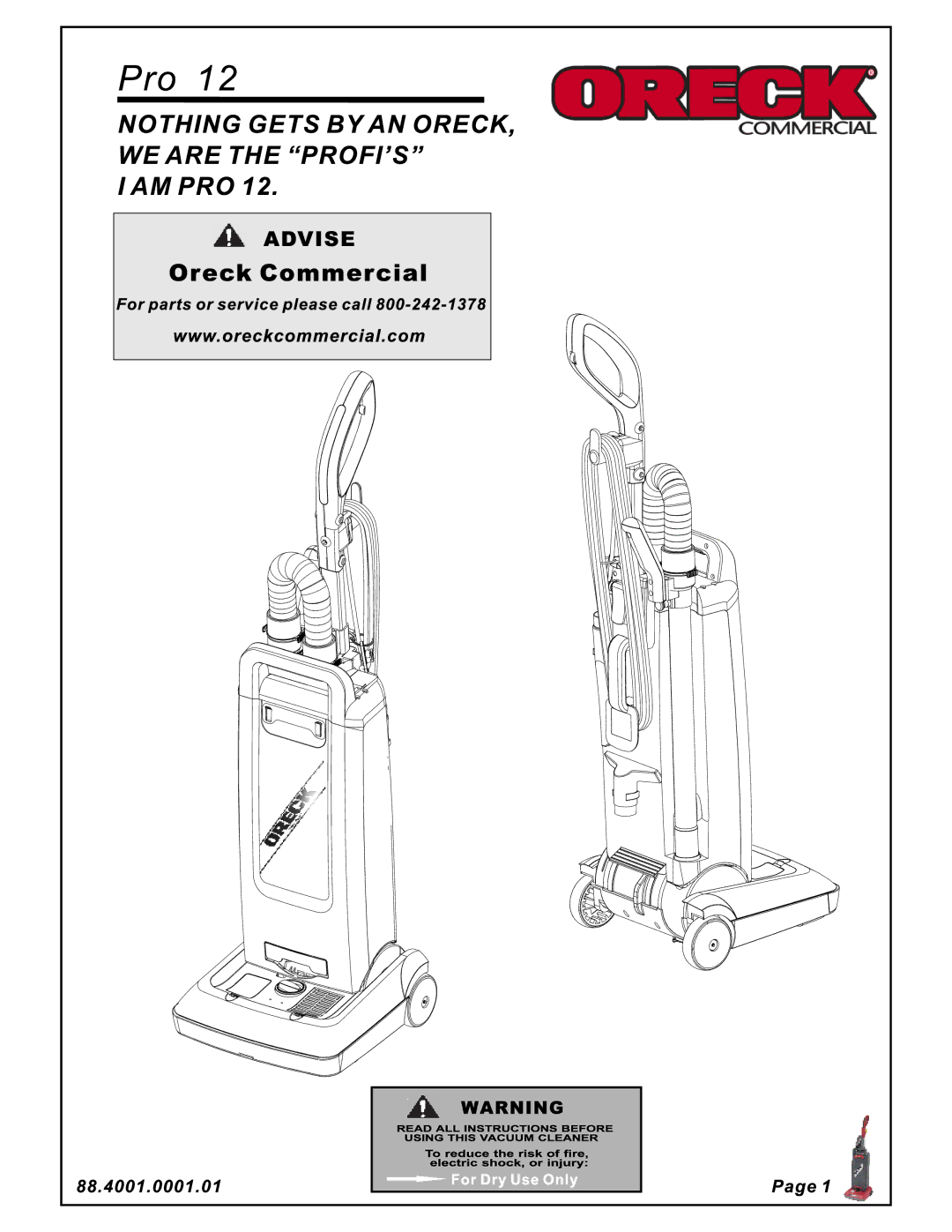 Oreck Pro 12 manual 