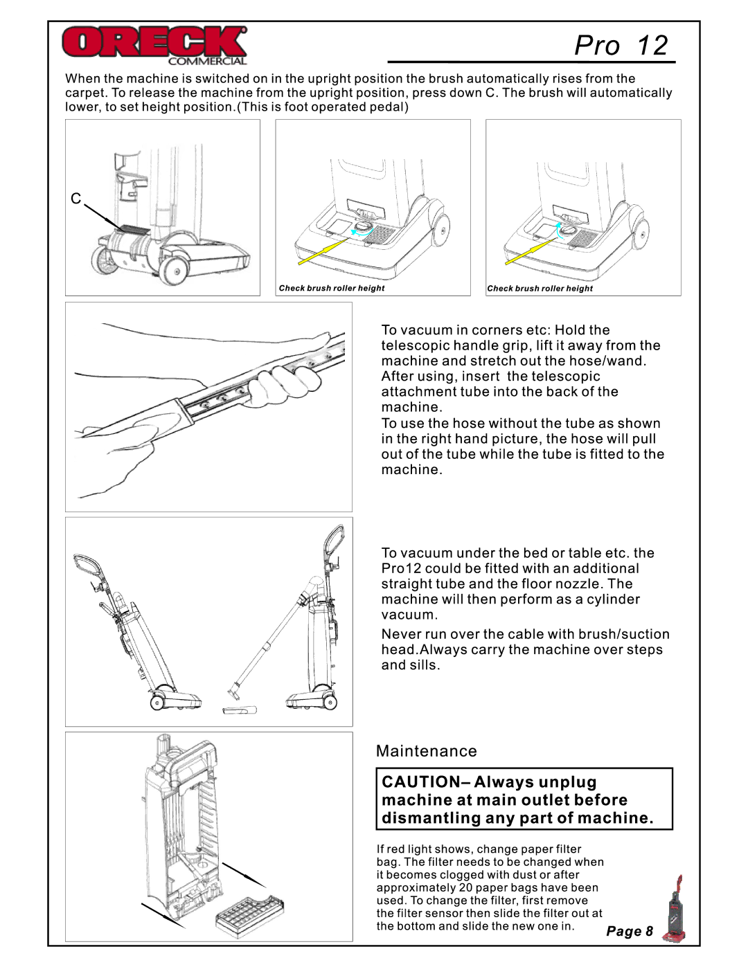 Oreck Pro 12 manual 