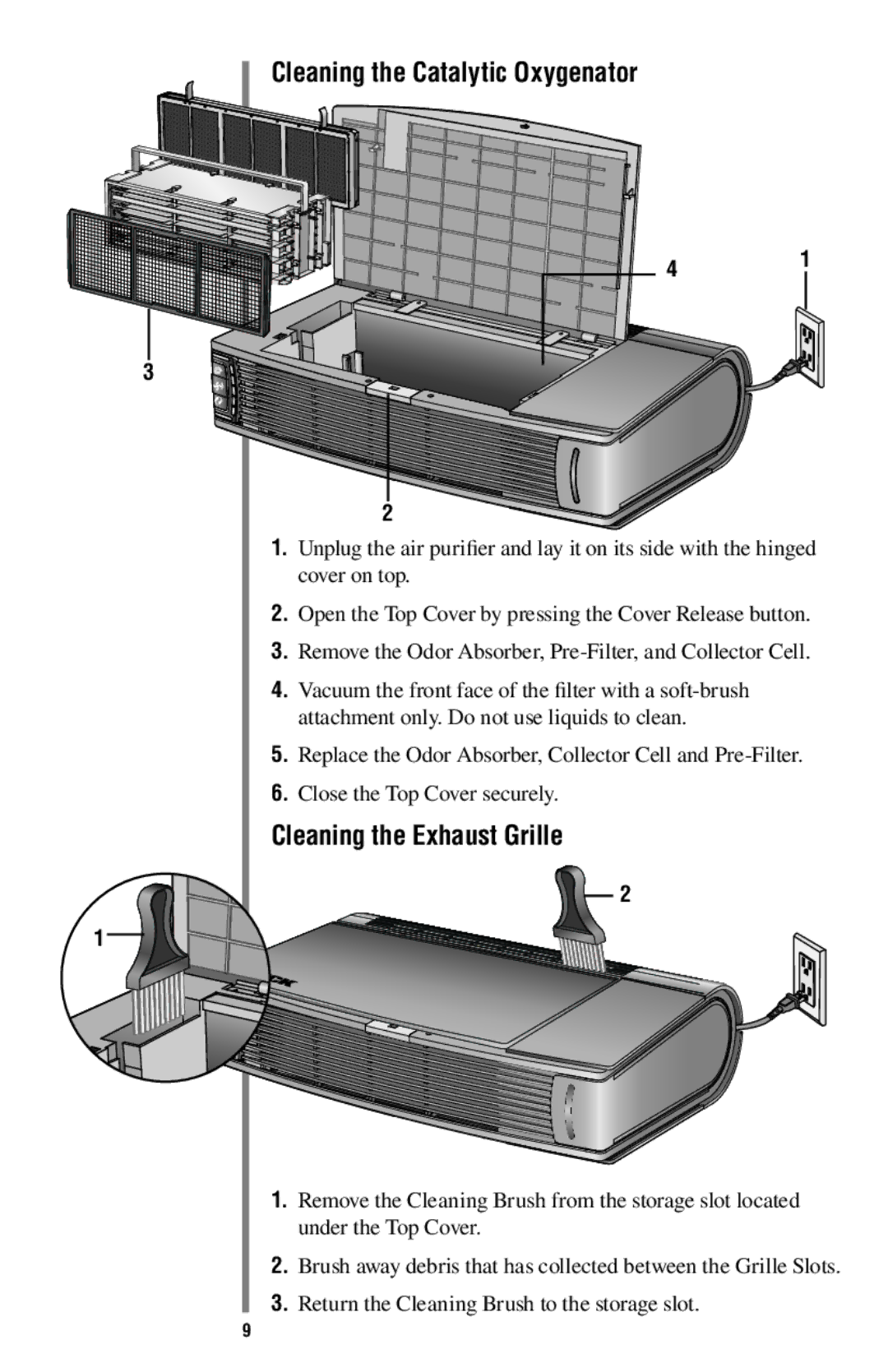 Oreck ProShield Air Purifier manual Cleaning the Catalytic Oxygenator, Cleaning the Exhaust Grille 