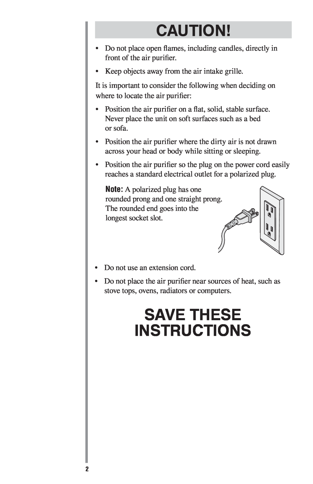 Oreck ProShield Air Purifier manual Save These Instructions 