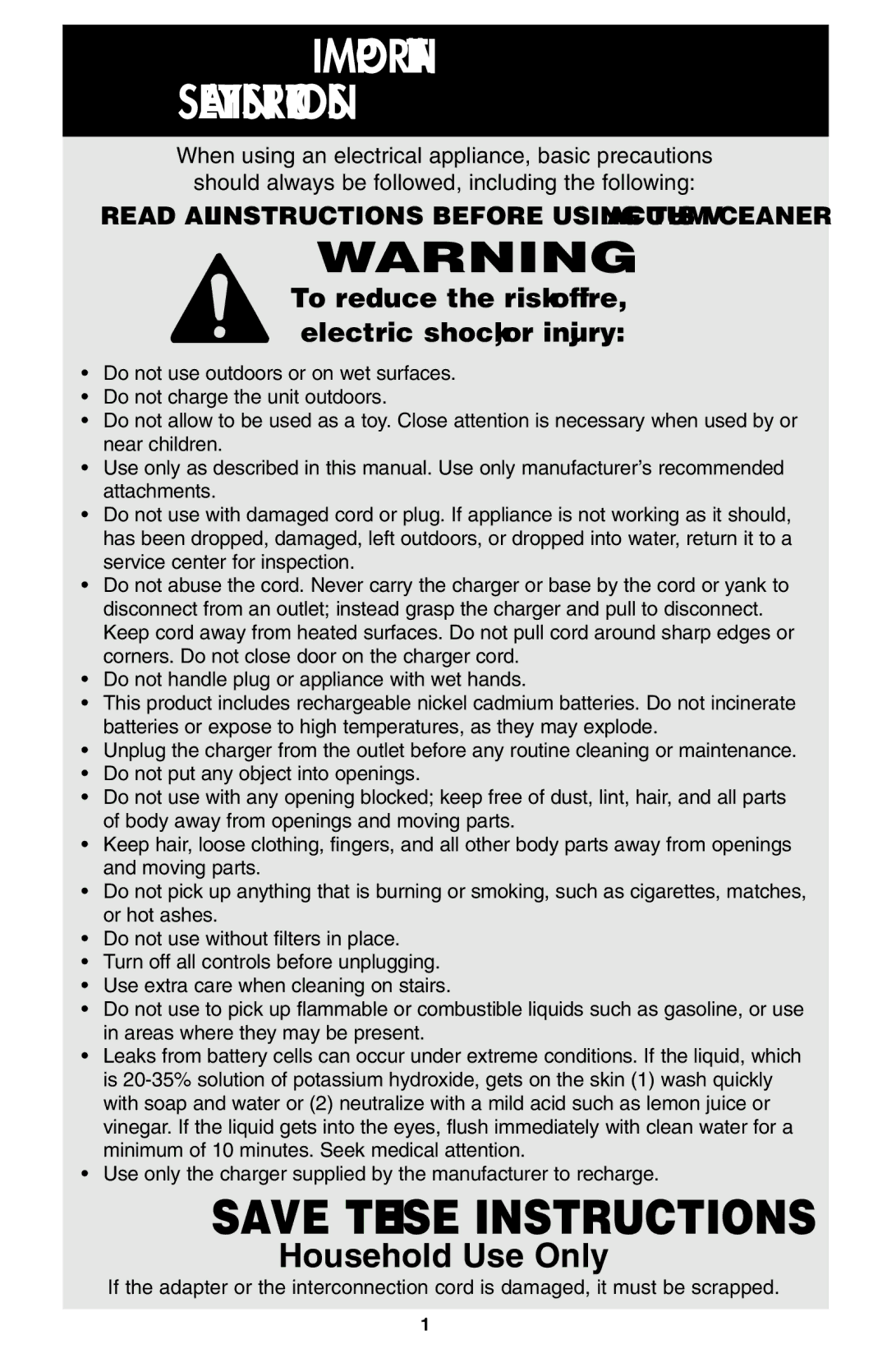 Oreck QS110 important safety instructions Safety Instructions 