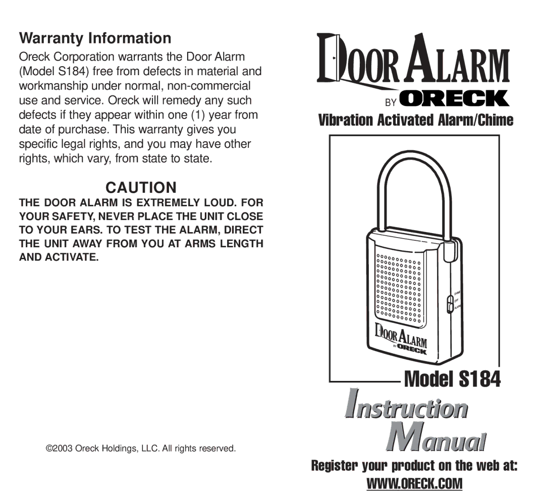 Oreck S184 warranty Instruction Manual, Warranty Information 