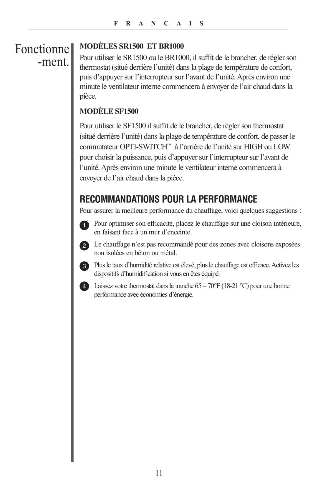 Oreck warranty Modèles SR1500 ET BR1000, Modèle SF1500 