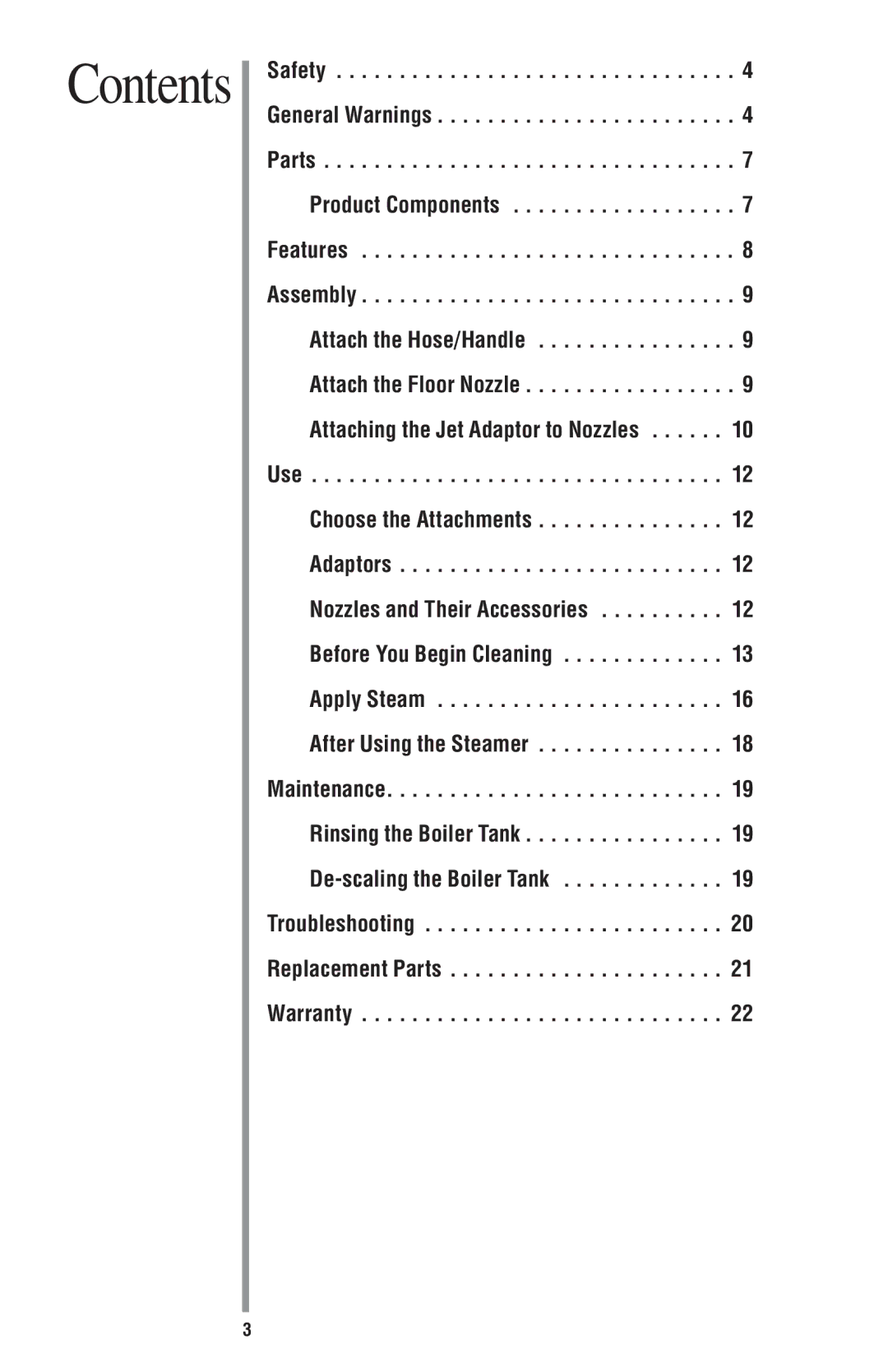 Oreck STEAM200 manual Contents 