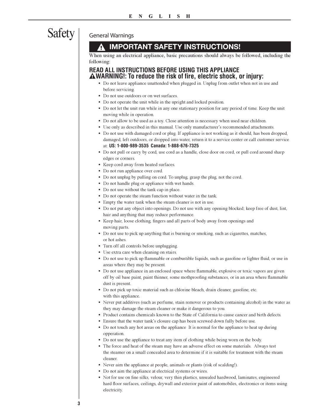 Oreck 22082-01, SWSTEAM manual Important Safety Instructions 