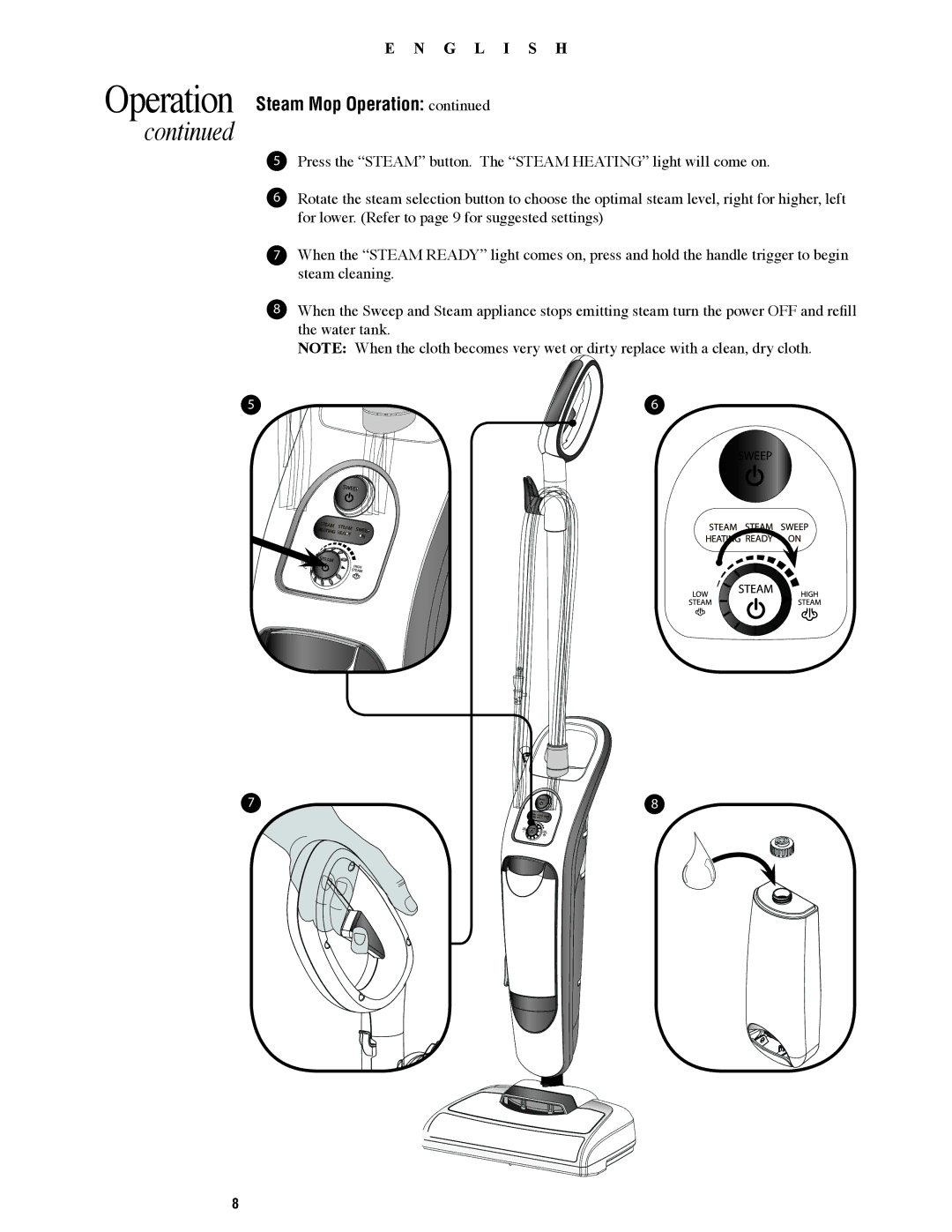 Oreck SWSTEAM, 22082-01 manual Operation 