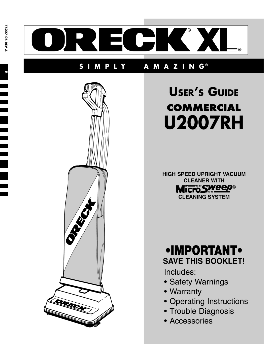 Oreck U2007RH warranty 