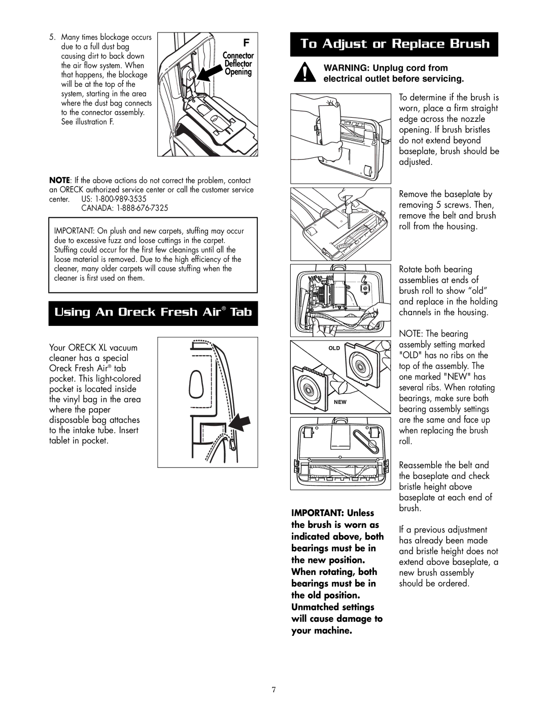 Oreck U2200RD warranty To Adjust or Replace Brush 