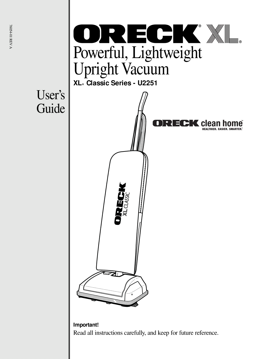 Oreck U2251 manual Powerful, Lightweight Upright Vacuum 