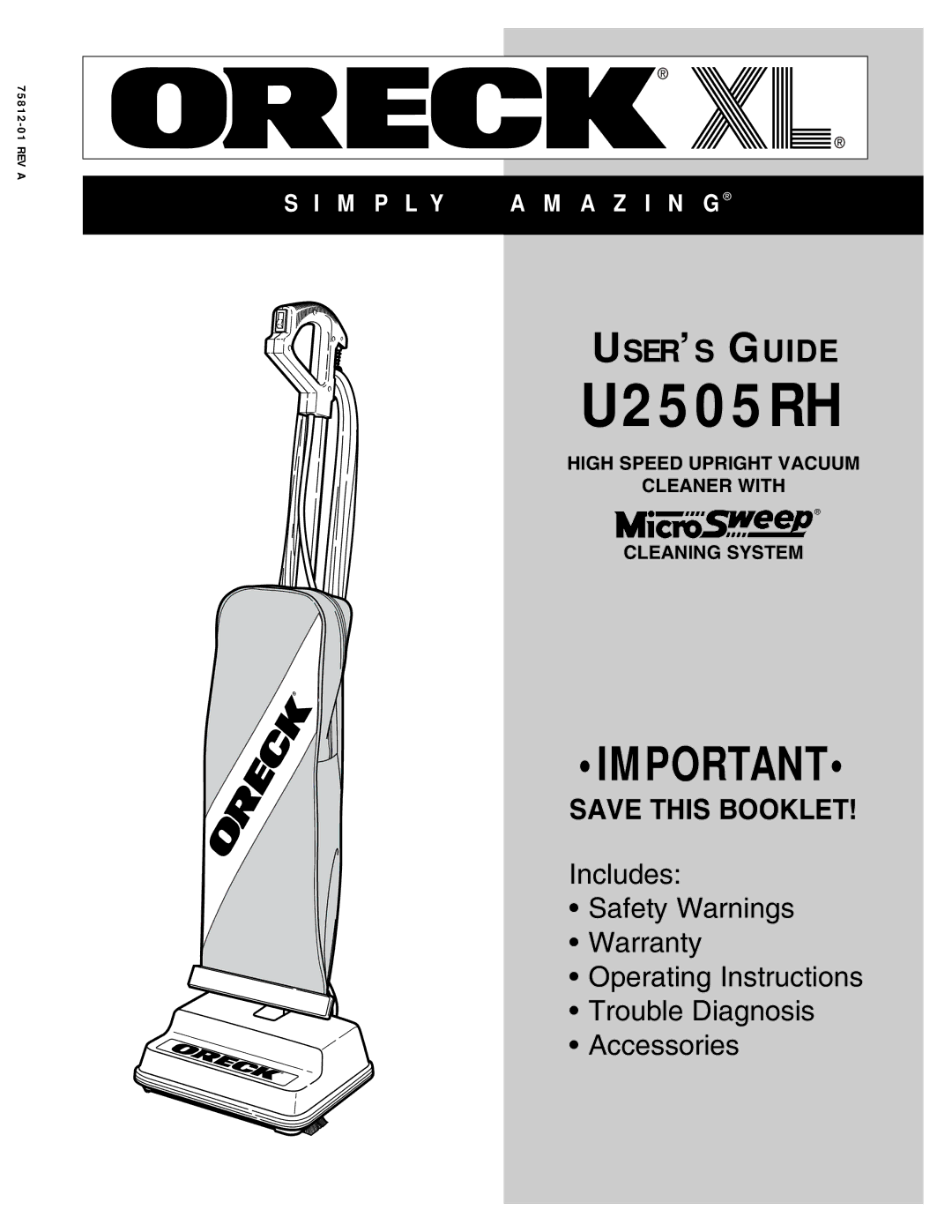 Oreck U2505RH warranty 