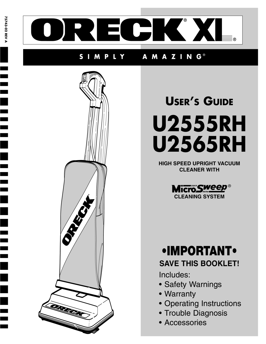 Oreck warranty U2555RH U2565RH 