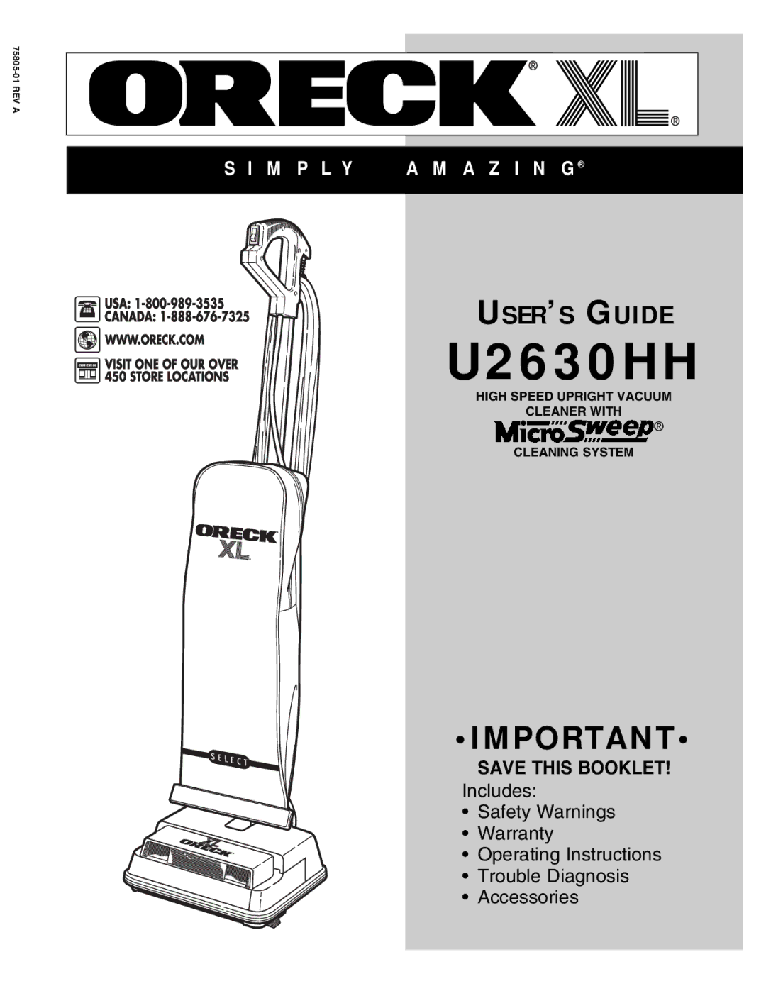 Oreck U2630HH warranty 