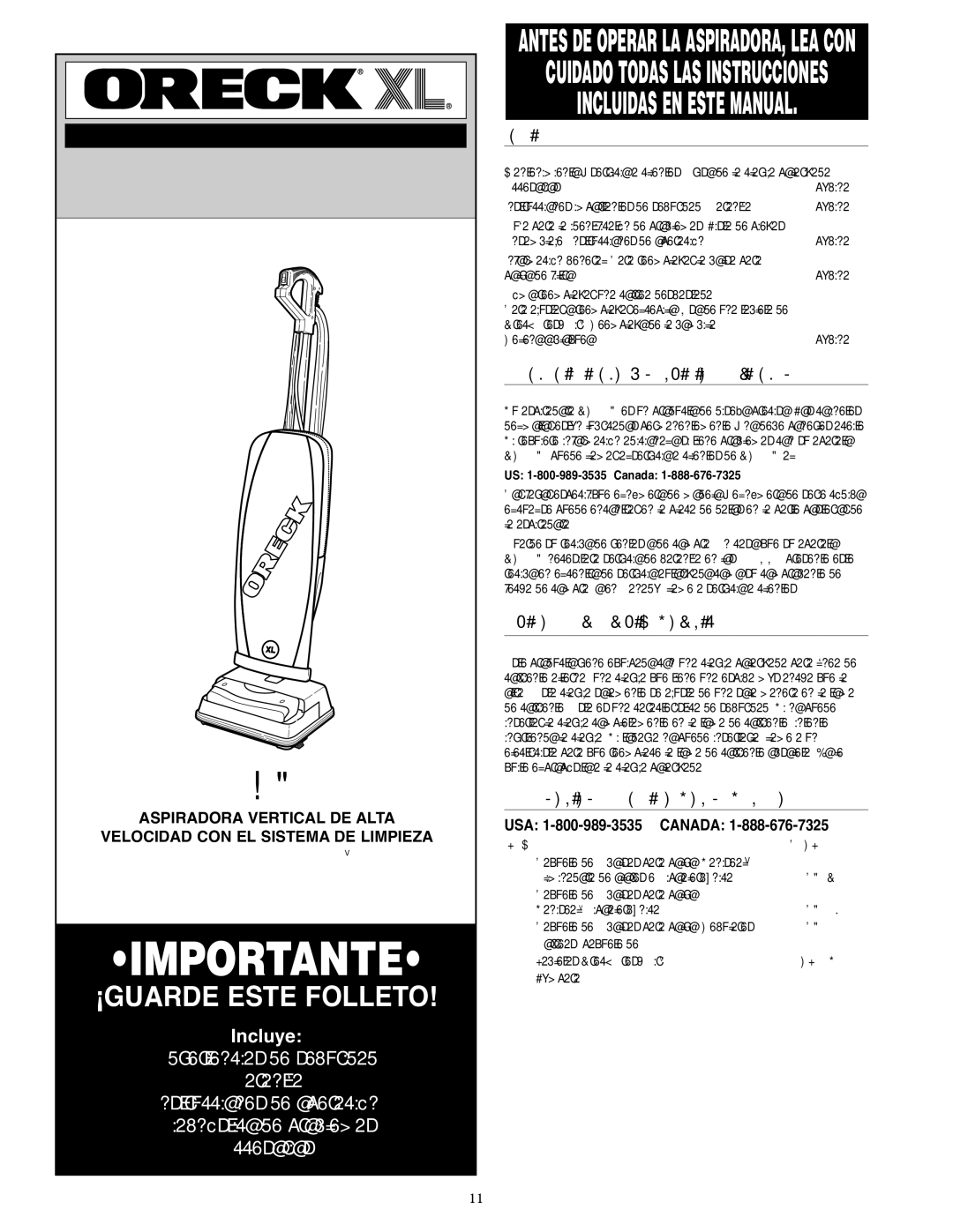 Oreck U3120HH Indice, Mantenimiento y servicio a clientes, Aviso de la clavija polarizada, Accesorios Vendido por separado 