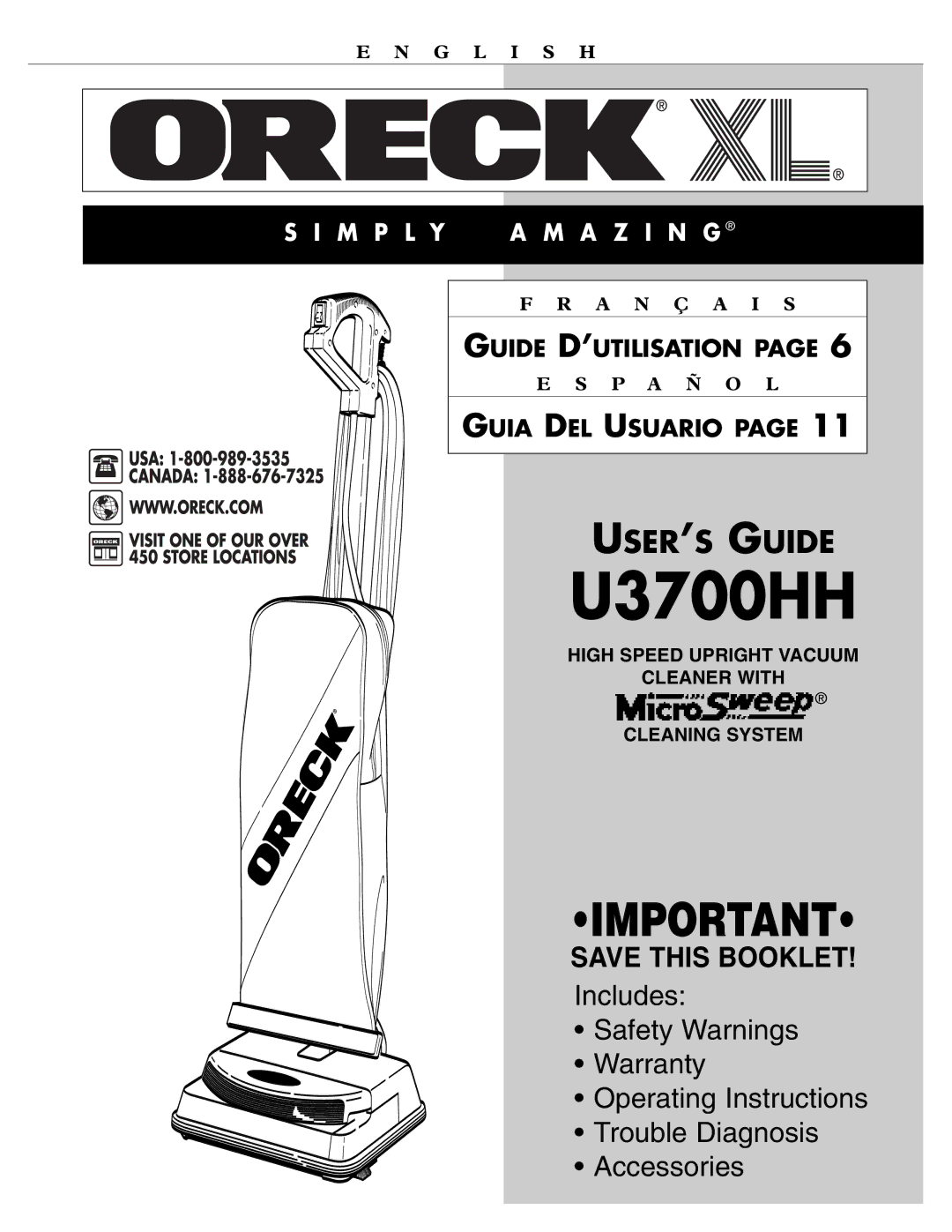 Oreck U3700HH warranty 