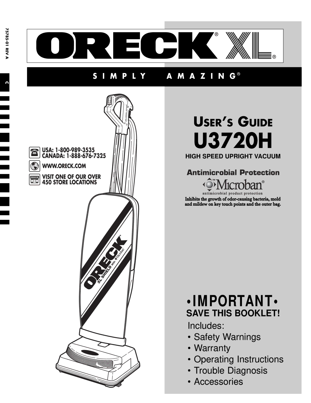 Oreck U3720H warranty 