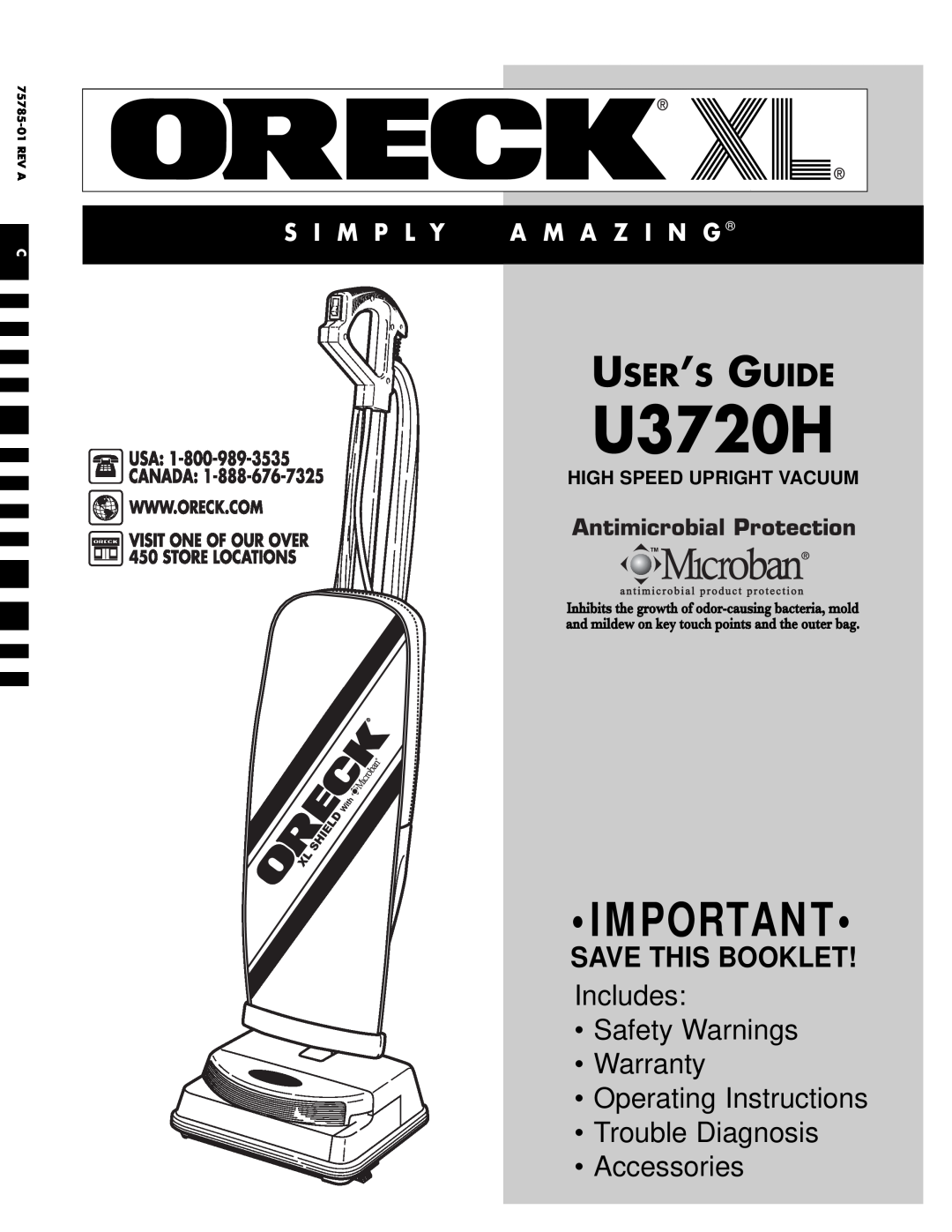 Oreck U3720H warranty Save This Booklet, High Speed Upright Vacuum, User’S Guide, Includes Safety Warnings Warranty 