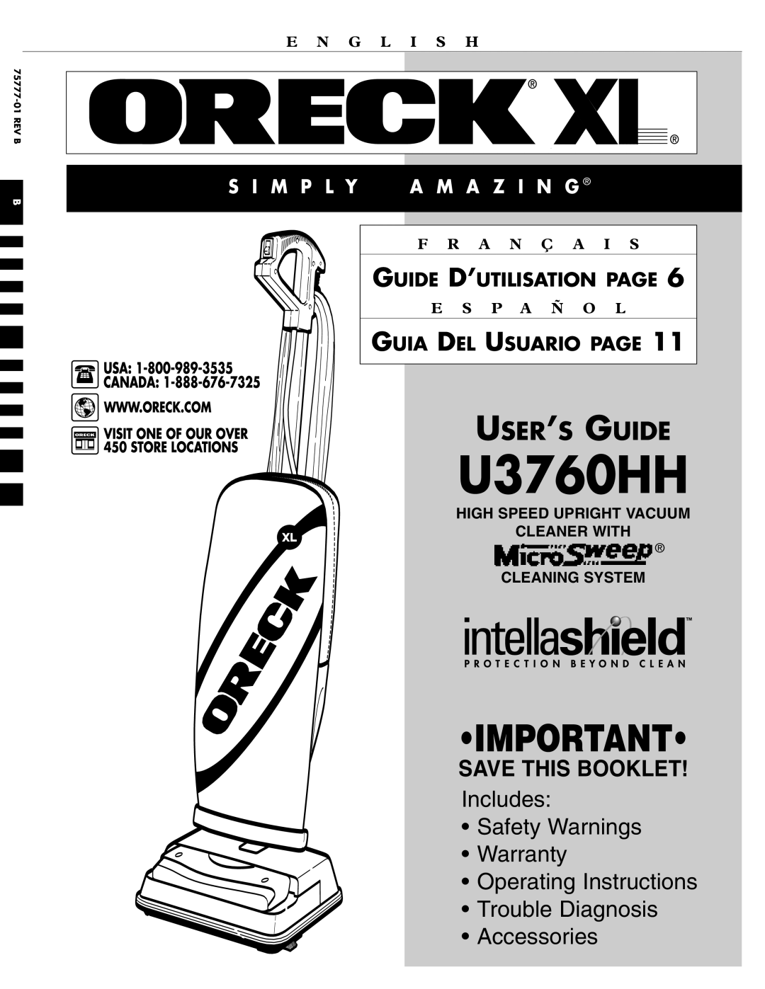 Oreck U3760HH warranty 