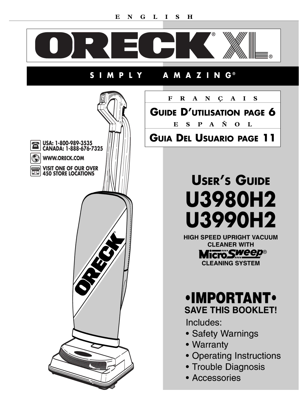 Oreck warranty U3980H2 U3990H2 