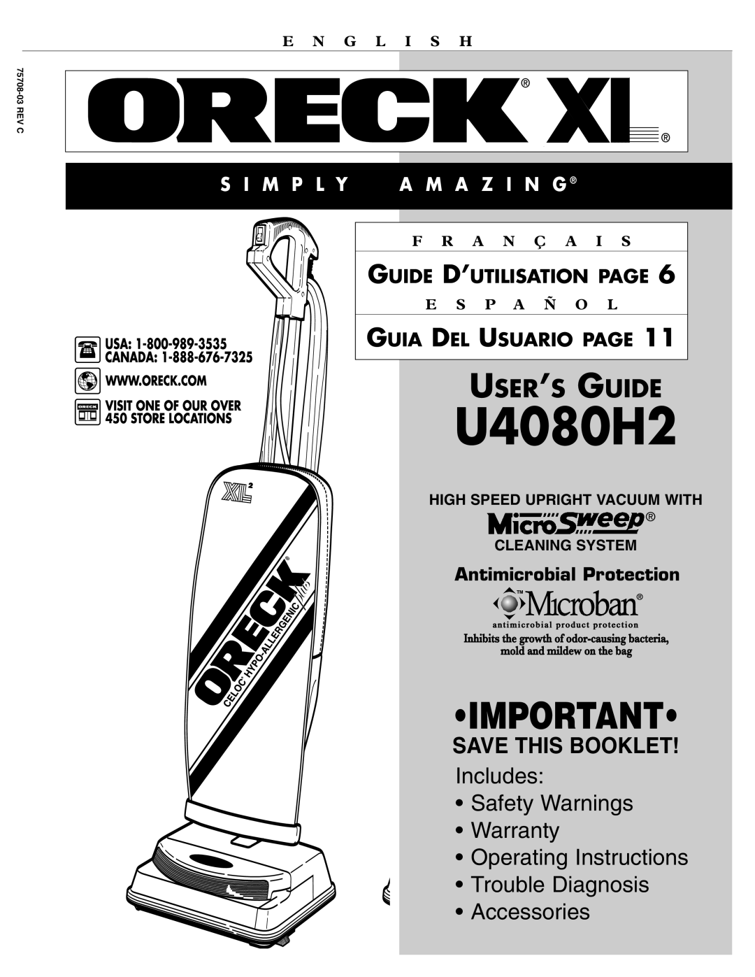 Oreck U4080H2 warranty 