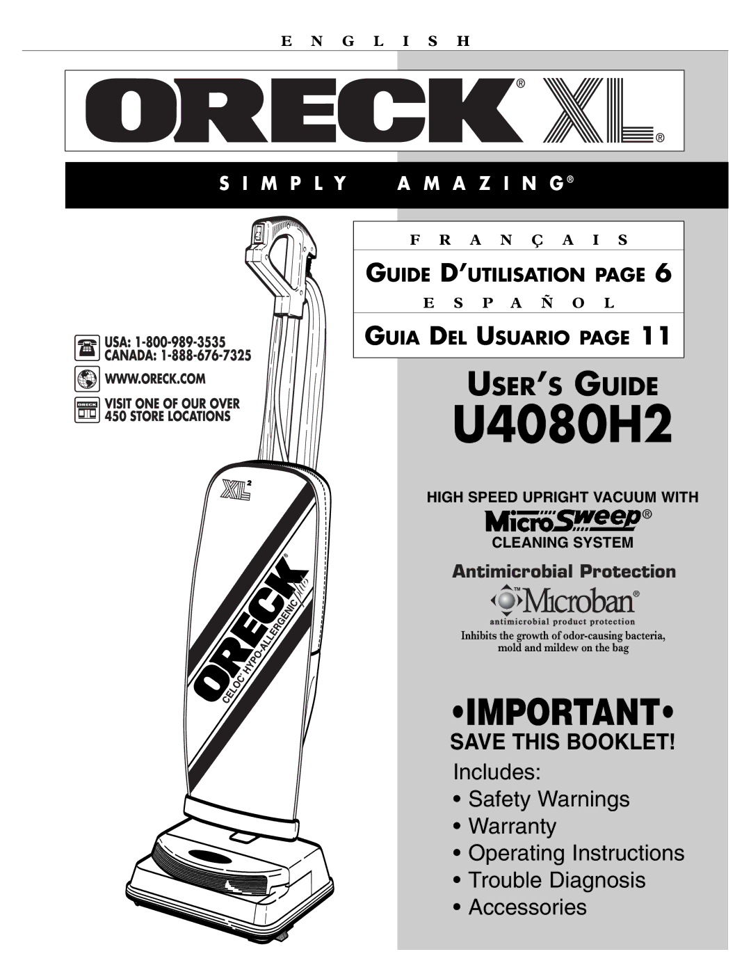 Oreck U4080H2 warranty 