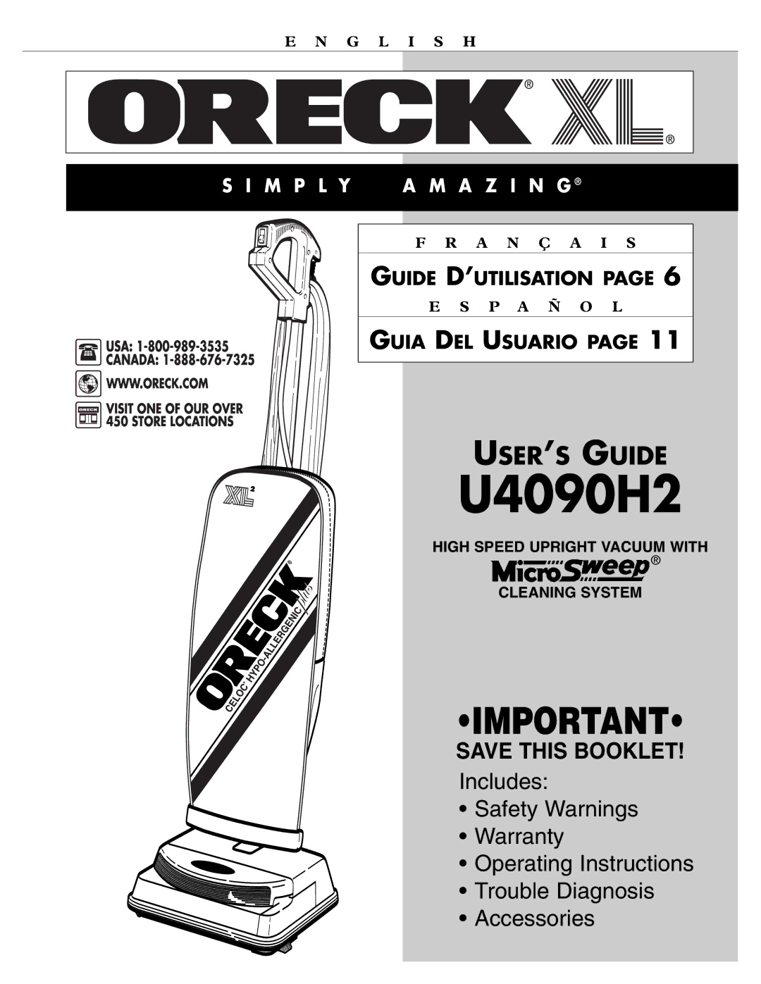 Oreck U4090H2 warranty 