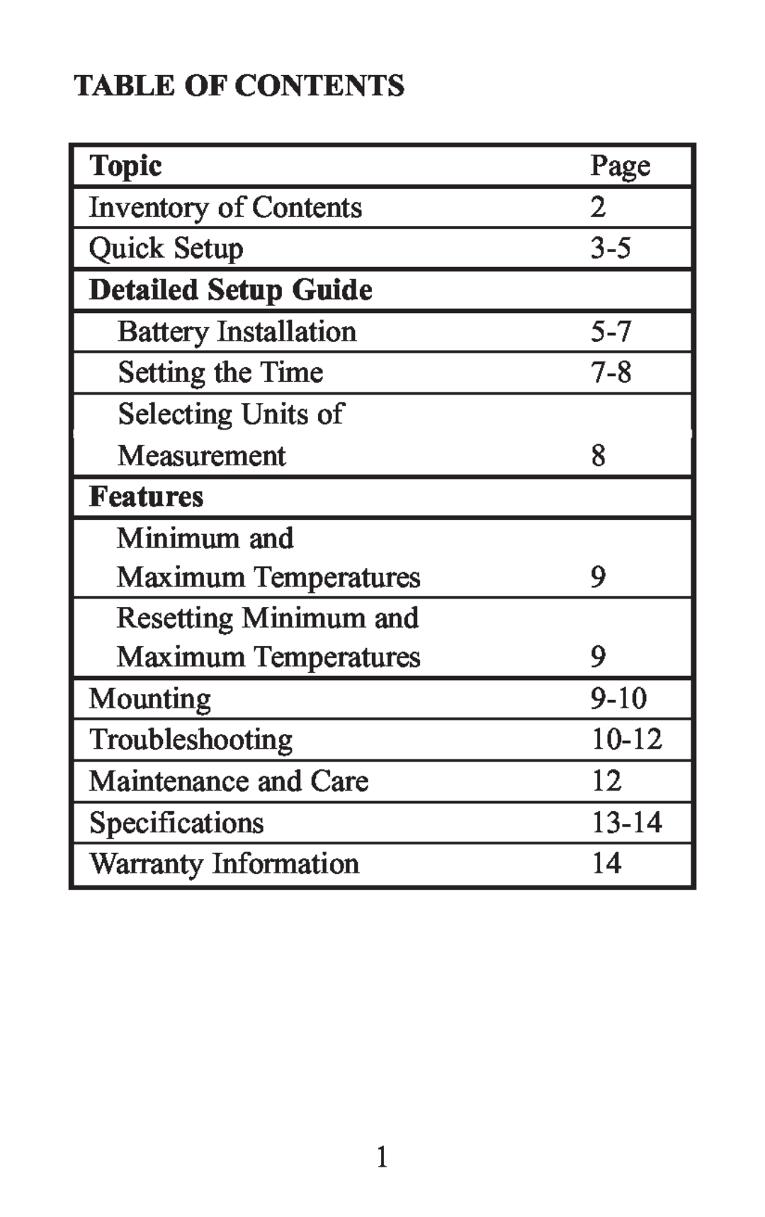 Oreck WS-7013U instruction manual Table Of Contents, Topic, Detailed Setup Guide, Features 