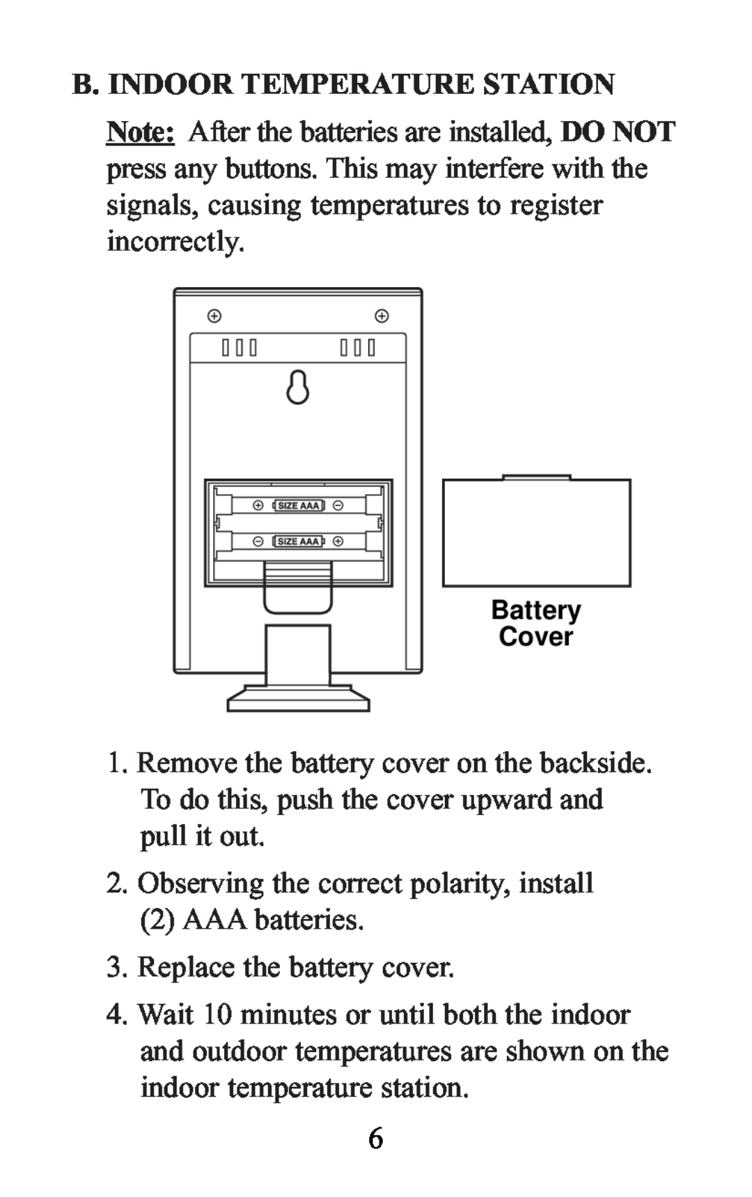 Oreck WS-7013U instruction manual B. Indoor Temperature Station 