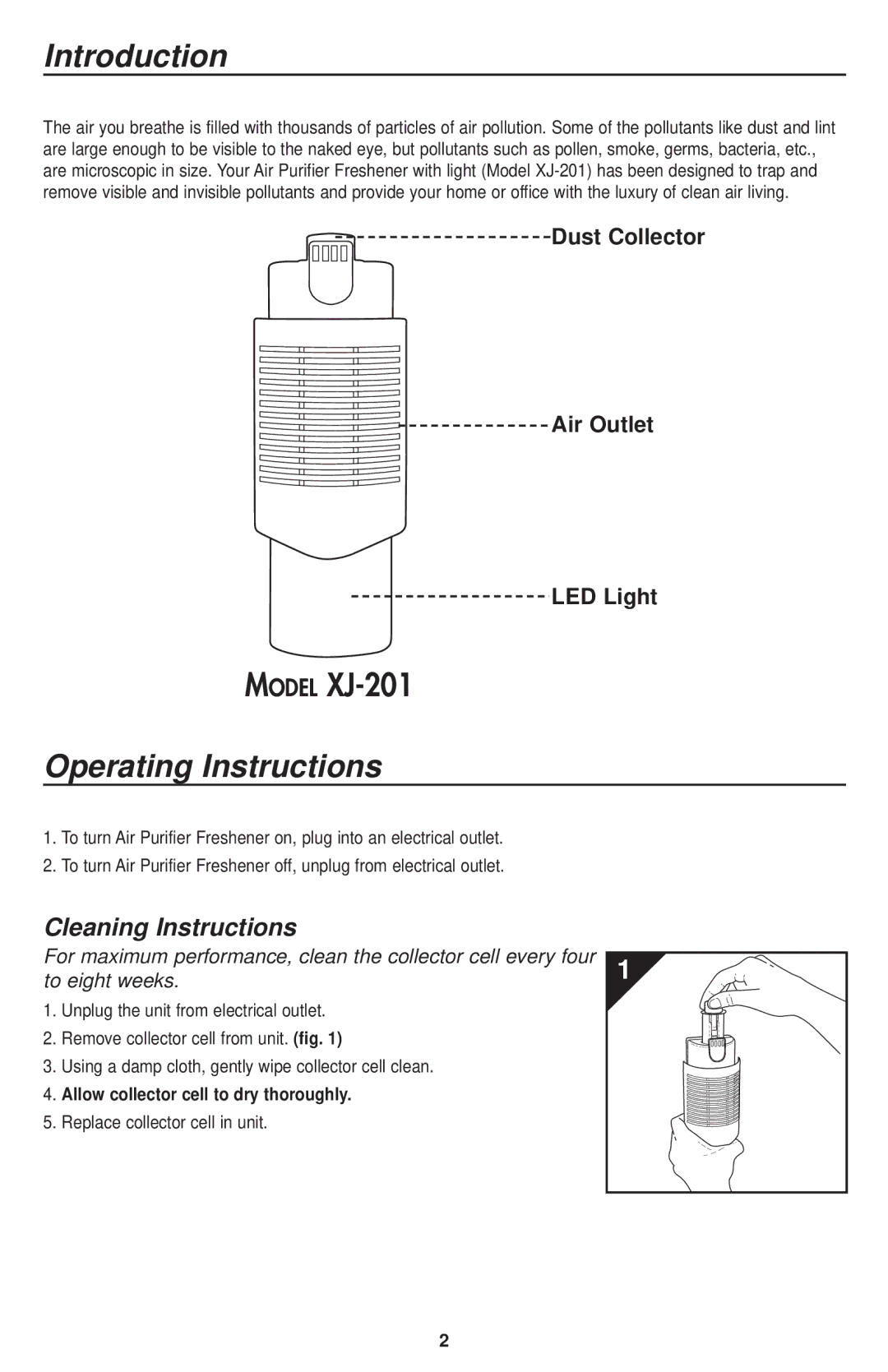 Oreck XJ-201 important safety instructions Introduction, Operating Instructions 