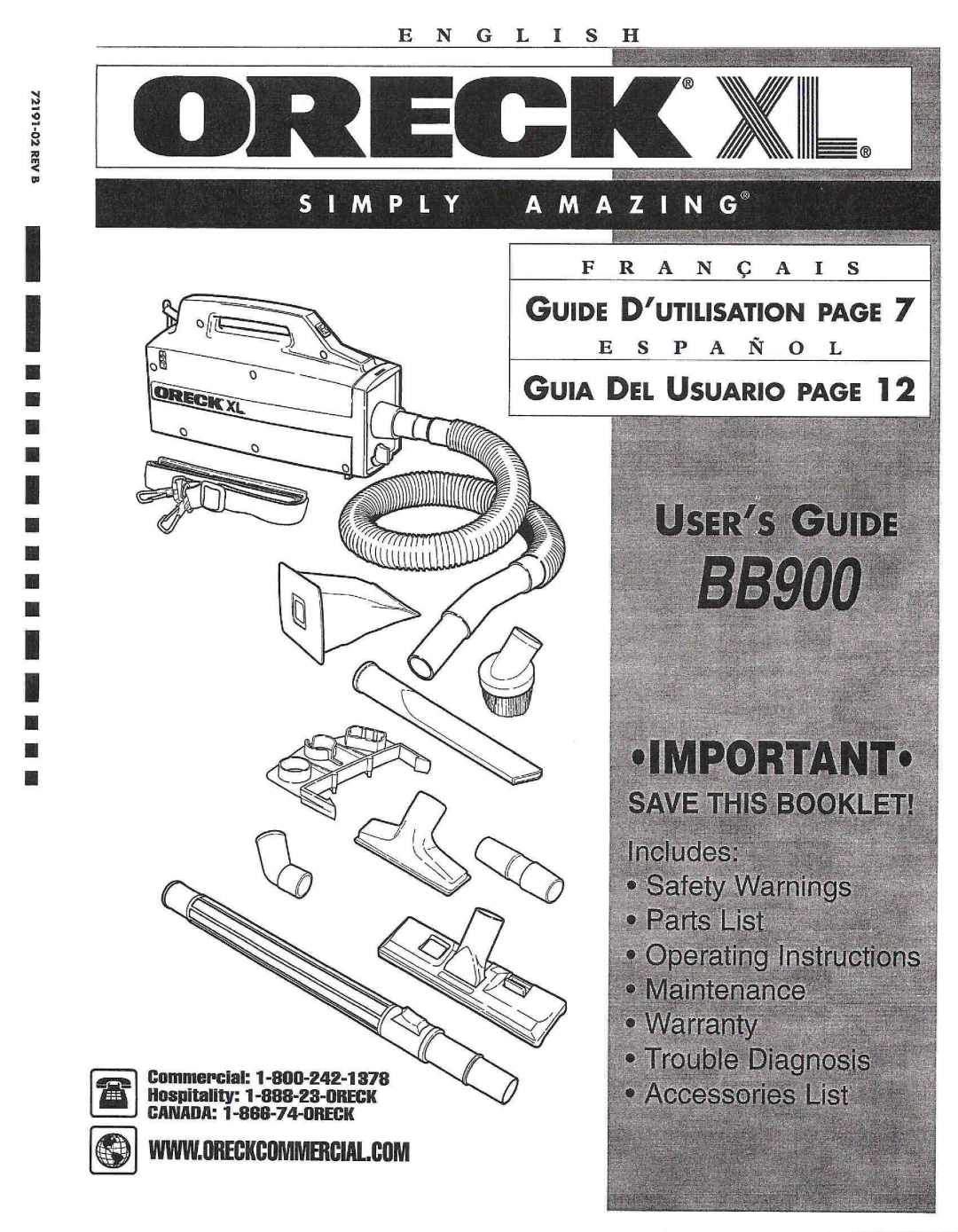 Oreck XL manual 