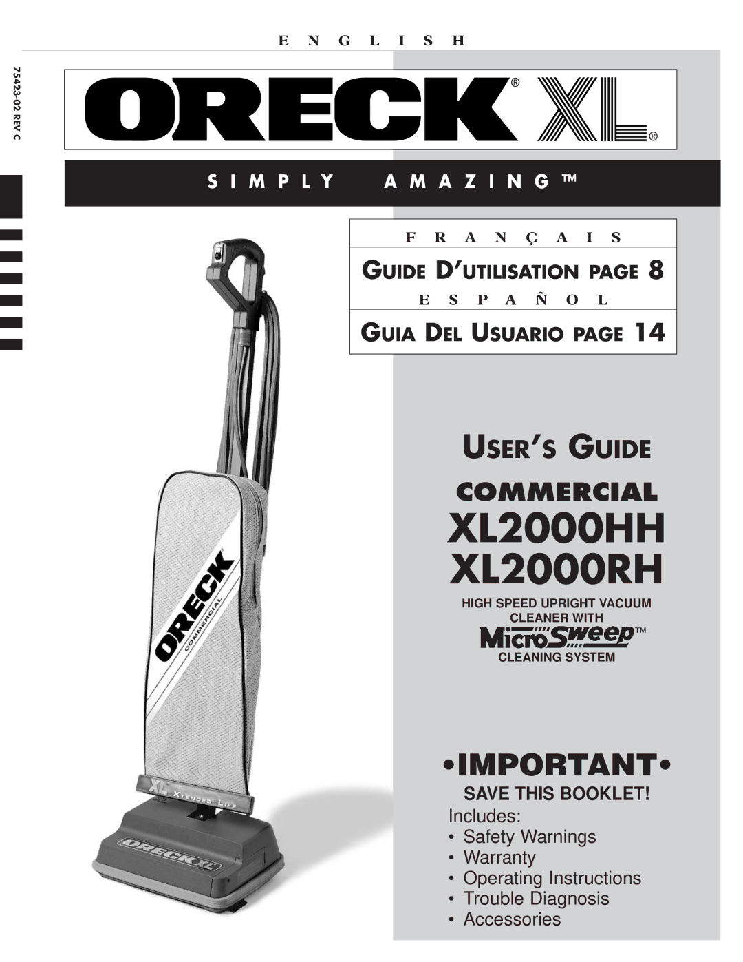 Oreck warranty XL2000HH XL2000RH 