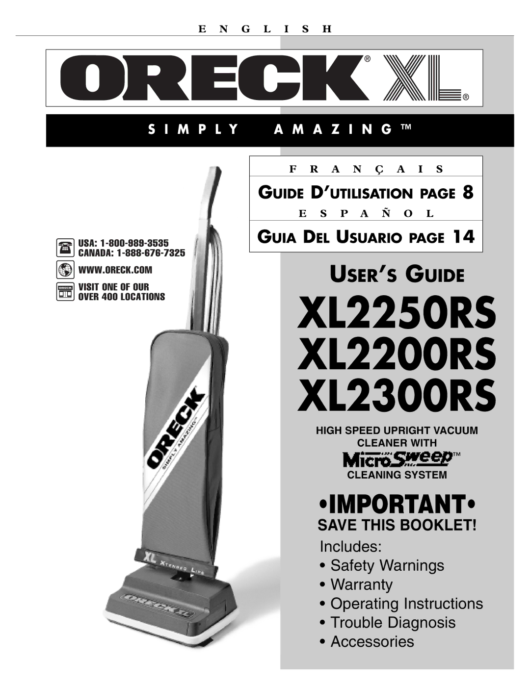 Oreck warranty XL2250RS XL2200RS XL2300RS 