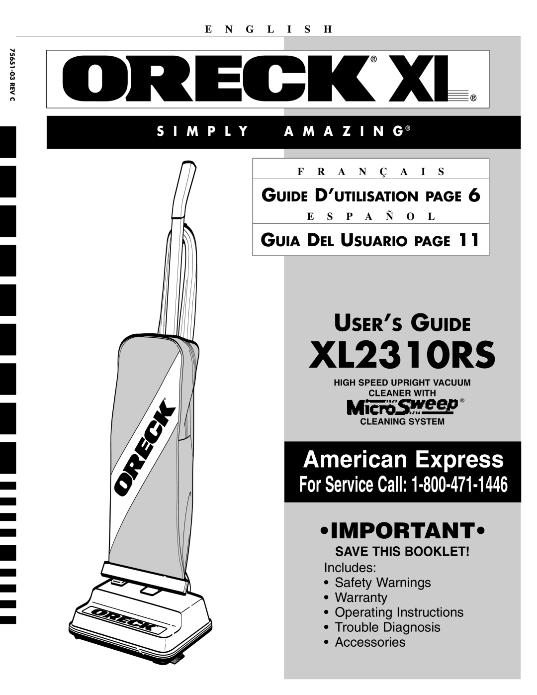 Oreck XL2310RS warranty 