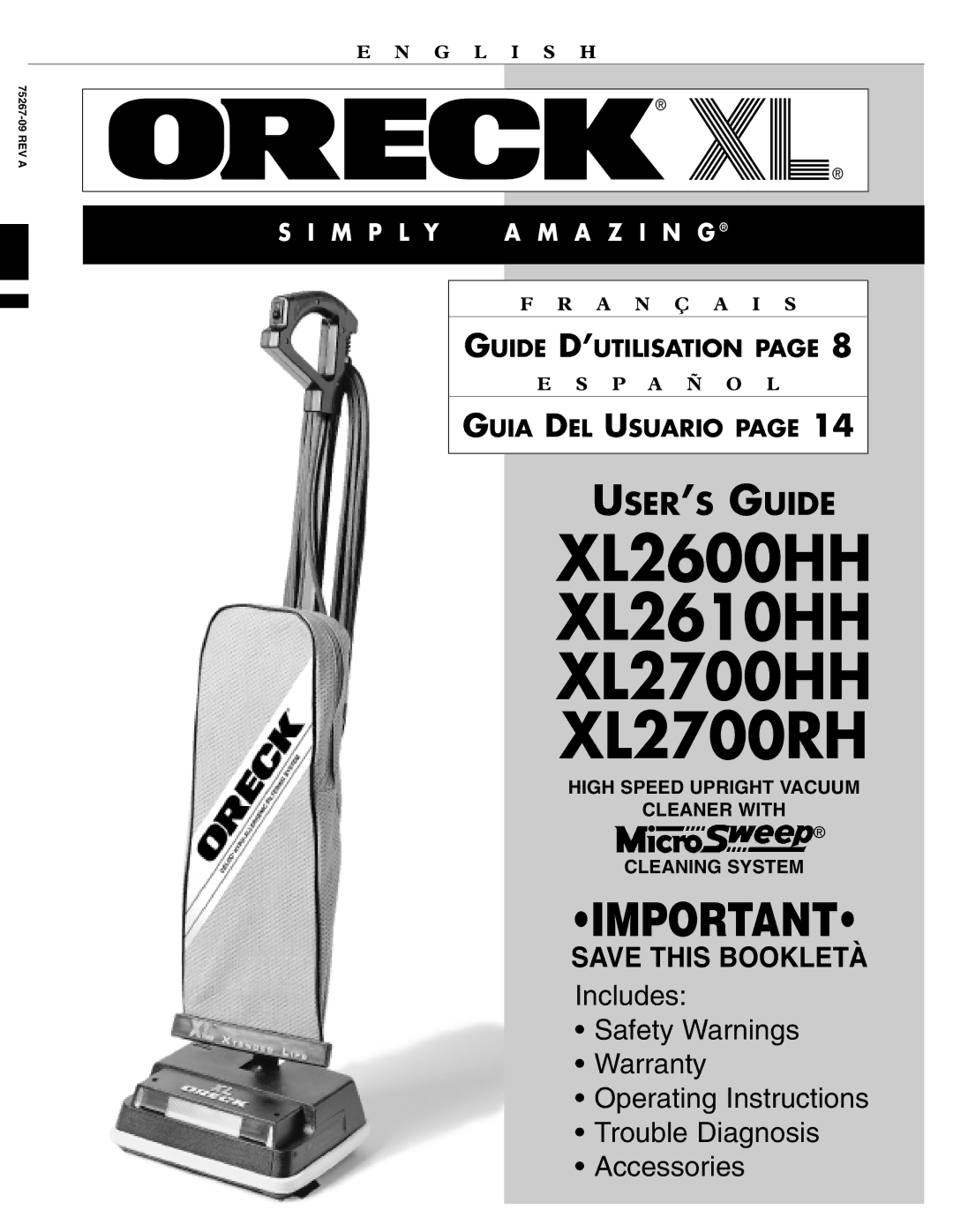 Oreck warranty XL2600HH XL2610HH XL2700HH XL2700RH 