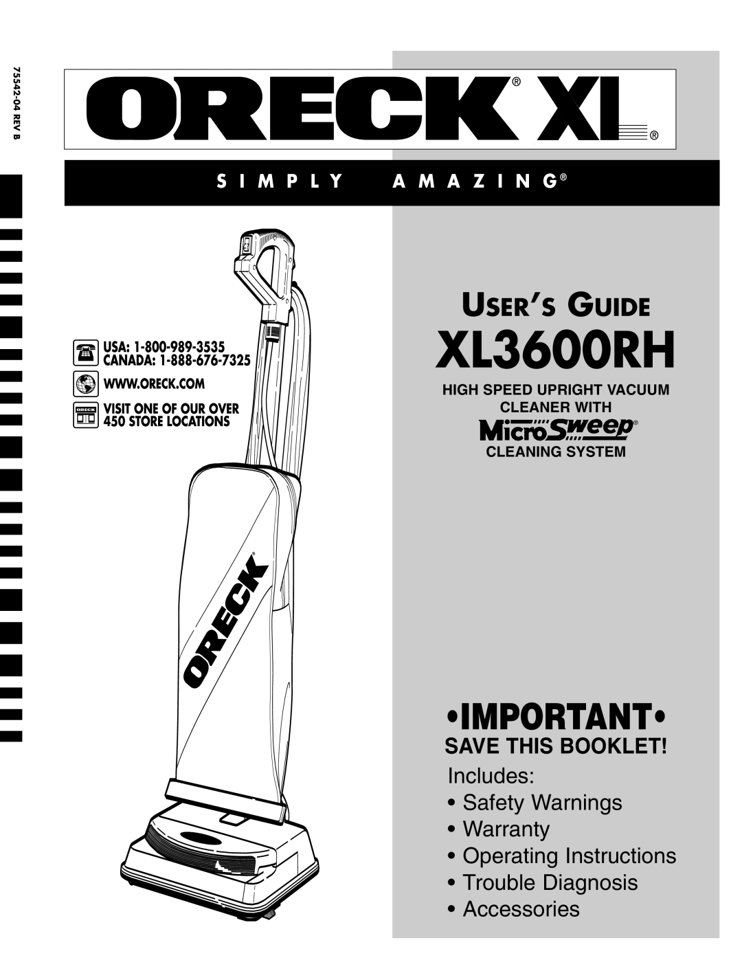 Oreck XL3600RH warranty 