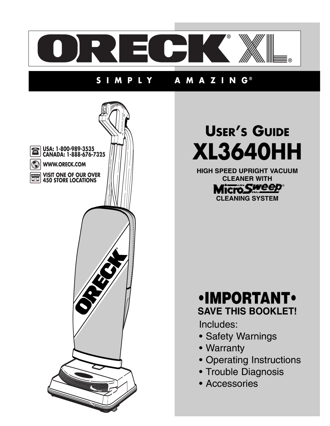 Oreck XL3640HH warranty 