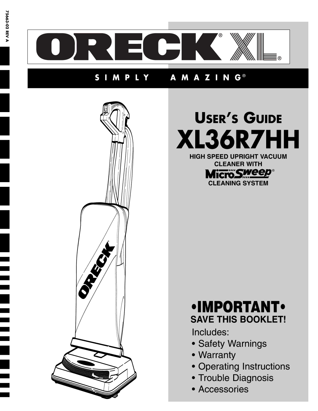 Oreck XL36R7HH warranty 