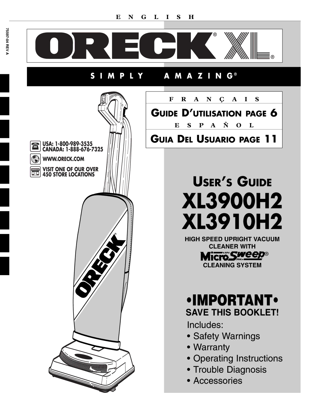 Oreck warranty XL3900H2 XL3910H2 