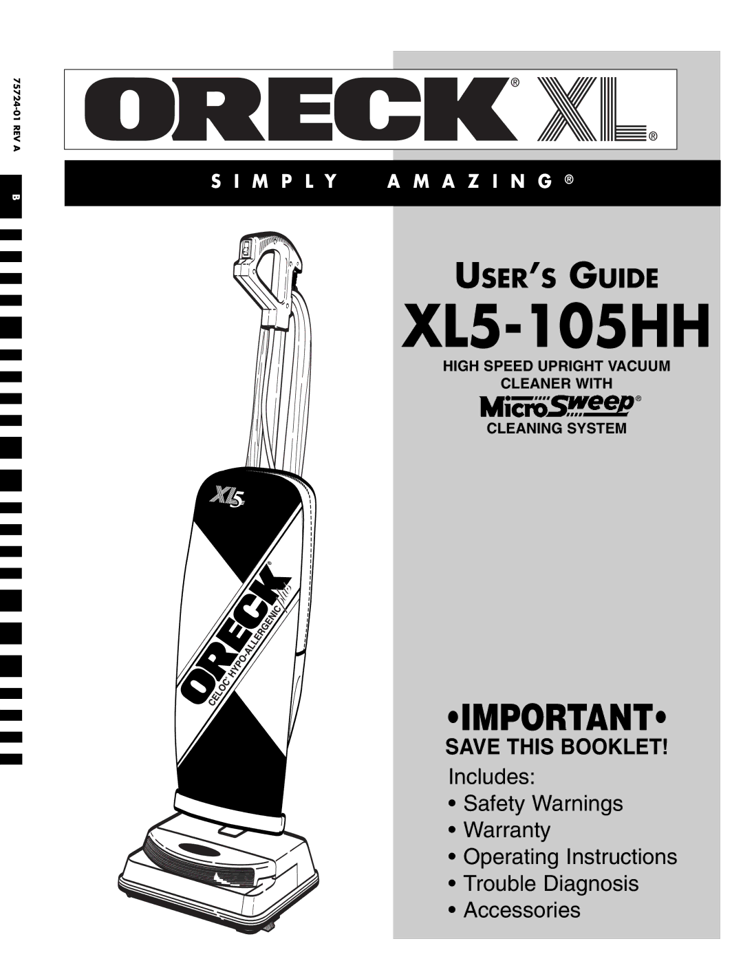 Oreck XL5-105HH warranty 