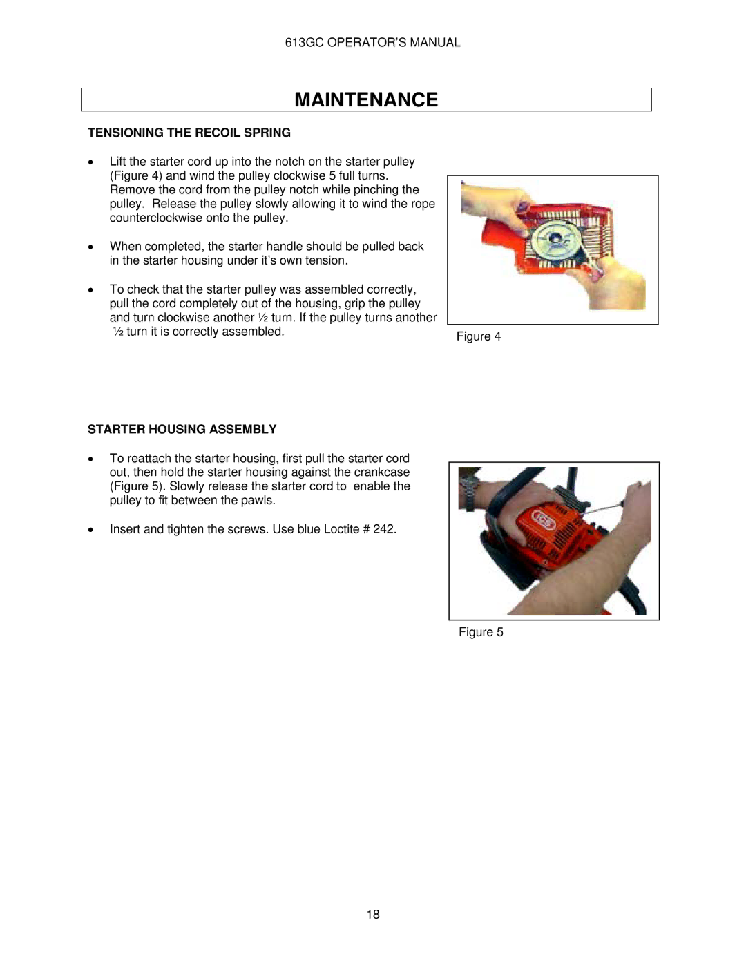 Oregon 613GC manual Tensioning the Recoil Spring 