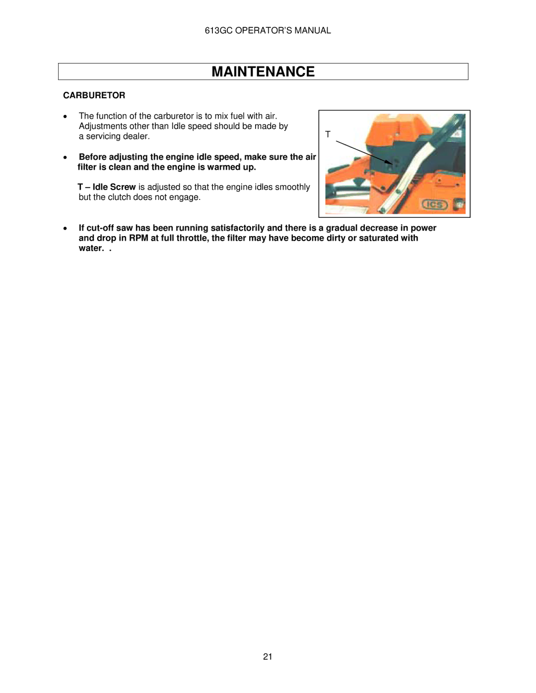 Oregon 613GC manual Carburetor 