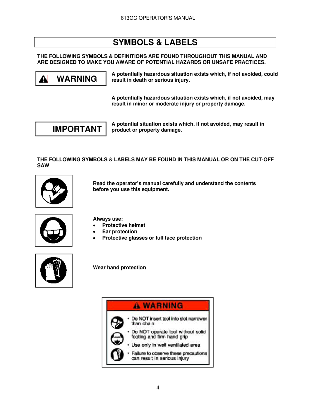 Oregon 613GC manual Symbols & Labels 