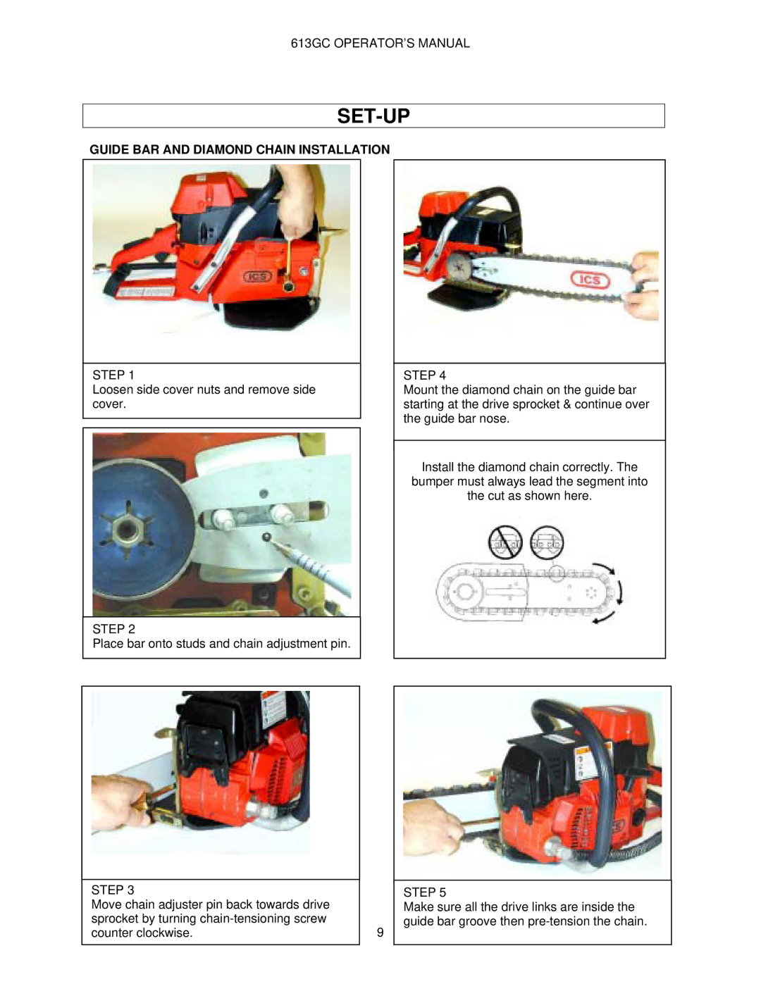 Oregon 613GC manual Guide BAR and Diamond Chain Installation 