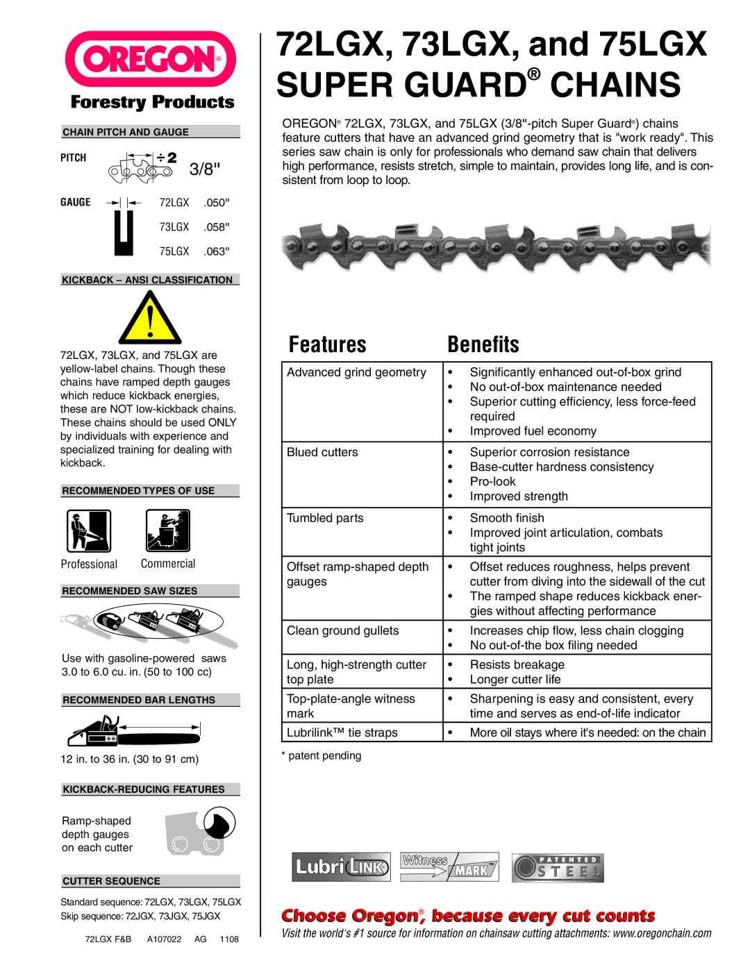 Oregon 73LGX, 72LGX, 75LGX manual Super Guard Chains 