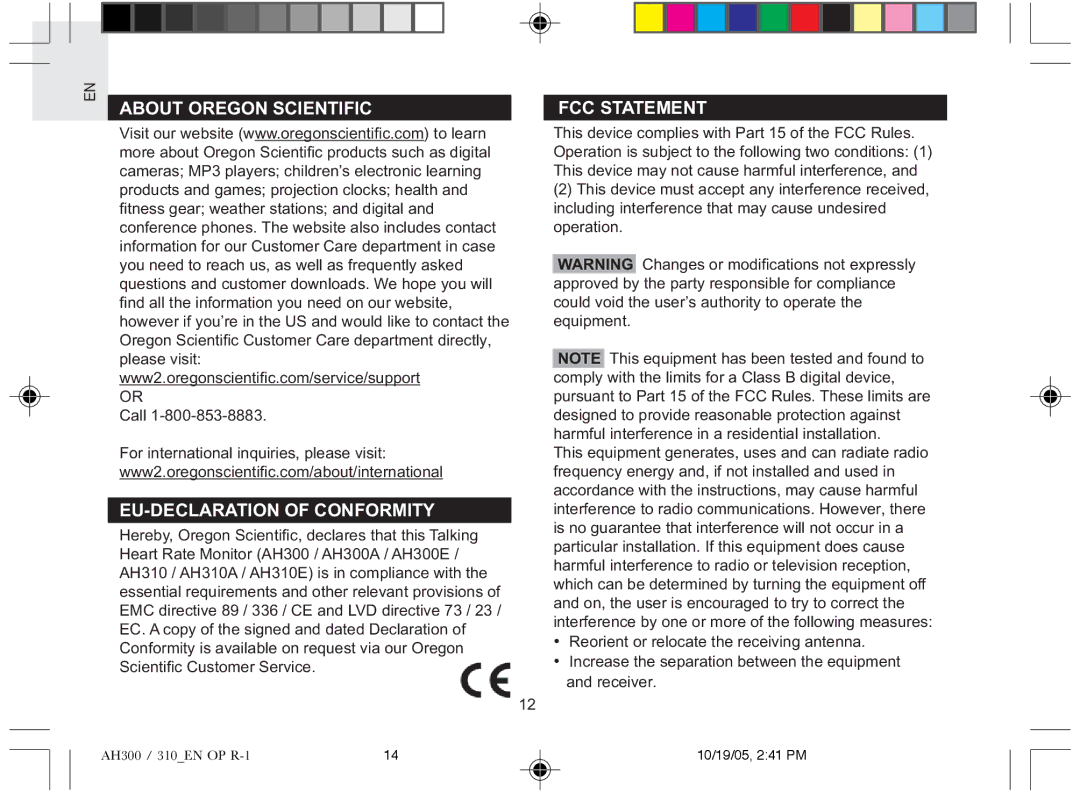 Oregon AH300E, AH310E, AH310A, AH300A user manual About Oregon Scientific, EU-DECLARATION of Conformity 