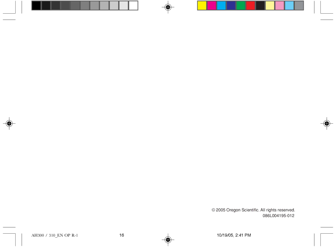 Oregon AH310E, AH310A, AH300E, AH300A user manual Oregon Scientific. All rights reserved L004195-012 