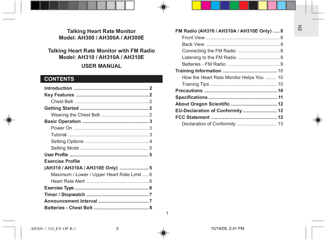 Oregon AH310E, AH310A, AH300E, AH300A user manual Contents 