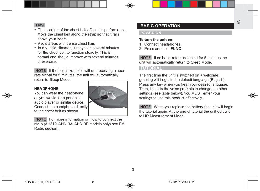 Oregon AH300A, AH310E, AH310A, AH300E user manual Tutorial, Power on, To turn the unit on 