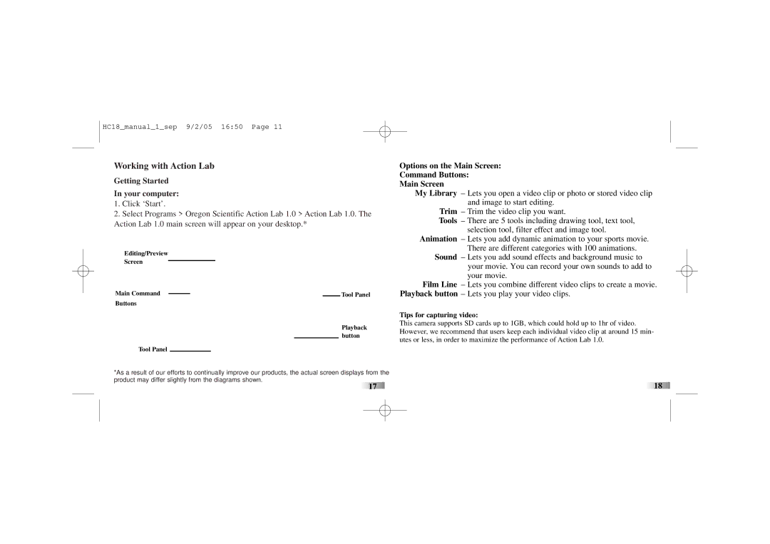 Oregon ATC-1000 manual Working with Action Lab, Options on the Main Screen Command Buttons 