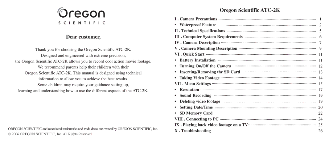 Oregon ATC-2K technical specifications Dear customer 